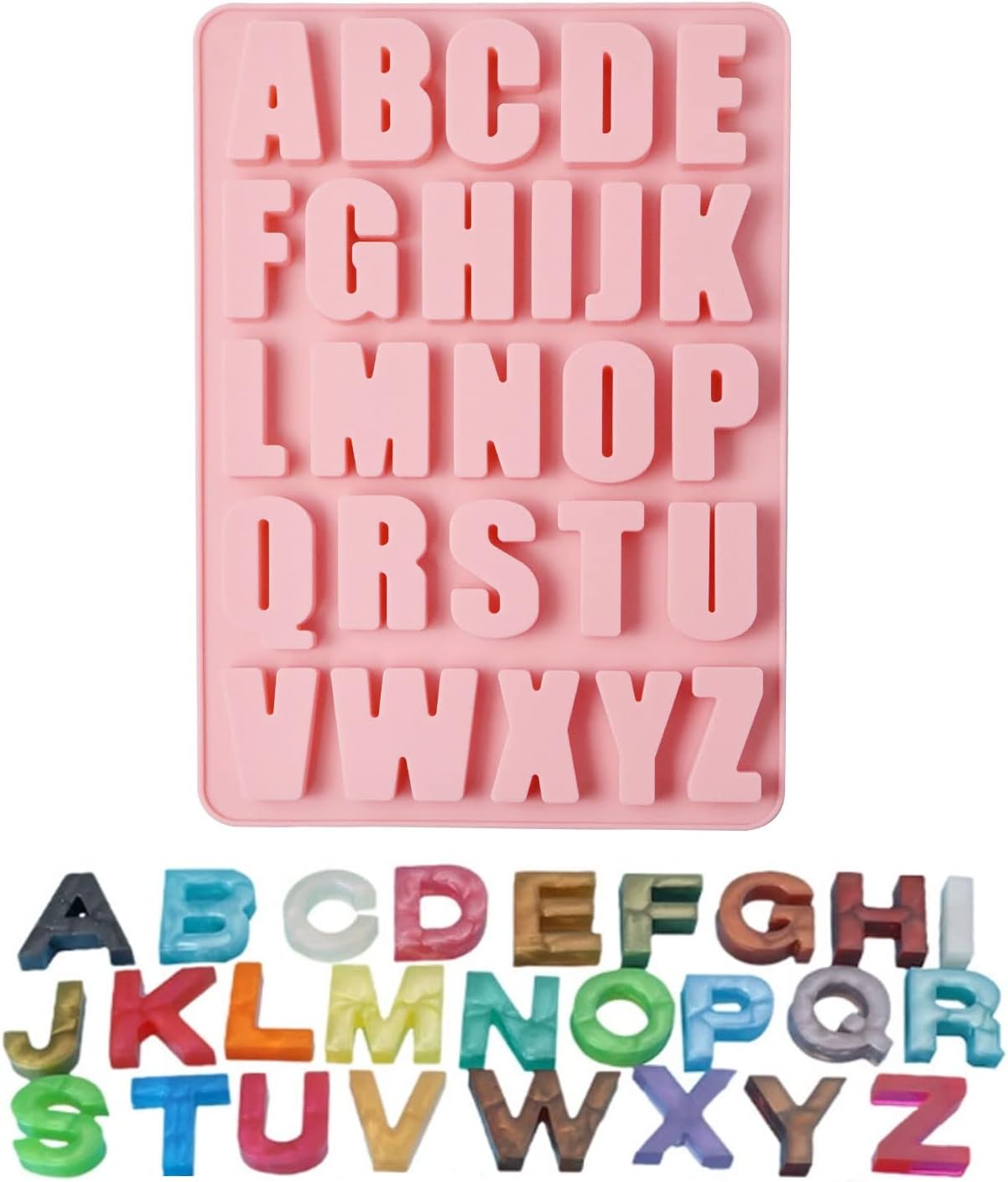 26 Cavities Alphabet crayon mold letter molds silicone alphabet mold chocolate molds silicone Large depth, easy to release and clean for Making cakes,Biscuit Ice Cube Chocolate Resin Concrete