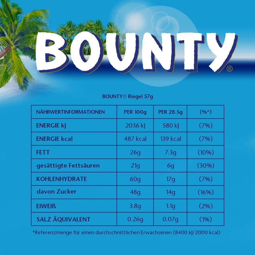Bounty 4x 24x57g I Multipack I 96 Riegel I Kokosnuss und Schokolade I Schokoriegel I Großpackung I Familienpackung I Bigpack