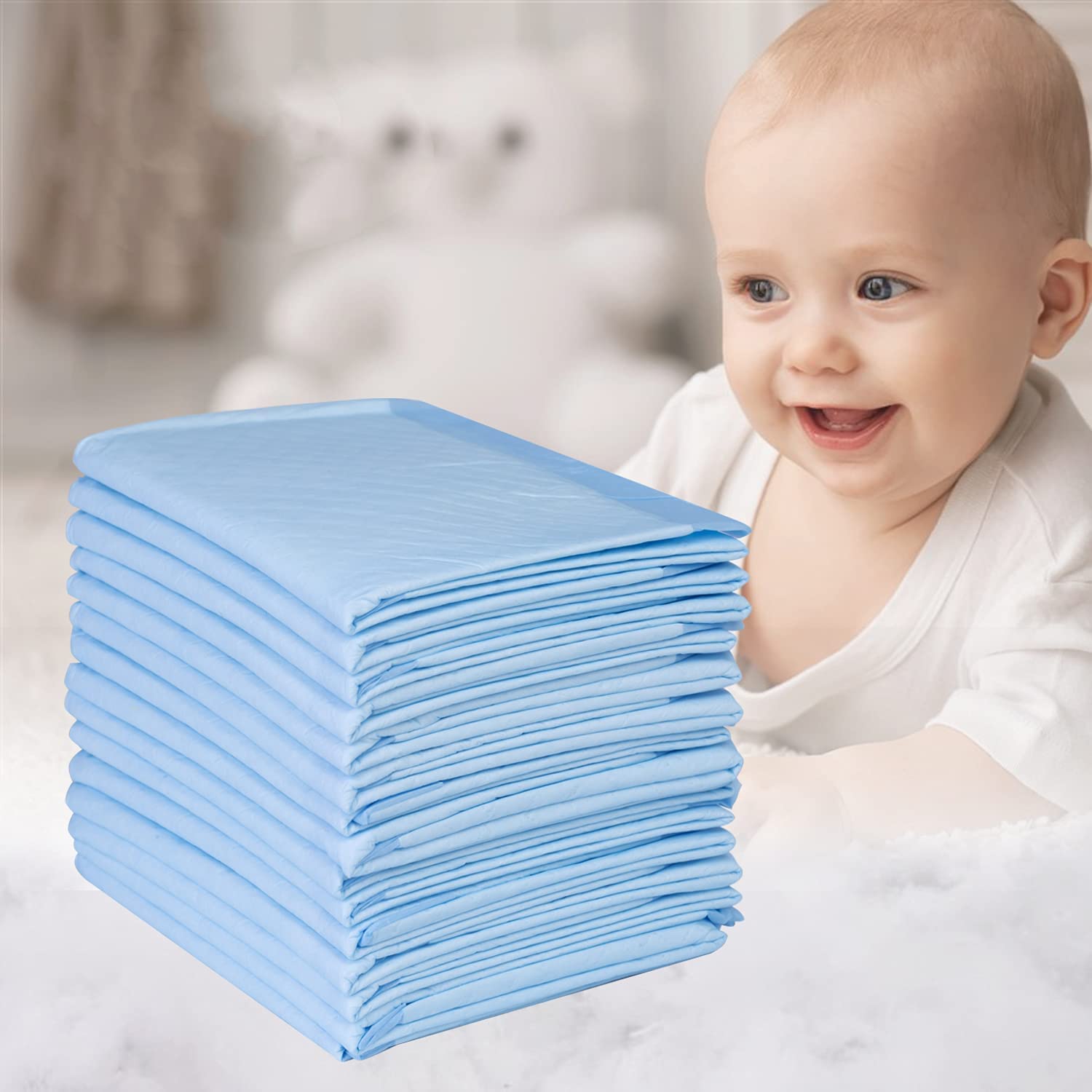 Tinkle Med-Maxsorb Baby Underpads Disposable Sheets, Changing Pads, Baby Water Proof Mat/Bed Protector/Bed Pad 60 X 90 cm, Blue, Pack of 42, Reusable Portable Diaper Changing Mats, Hypoallergenic-image-34