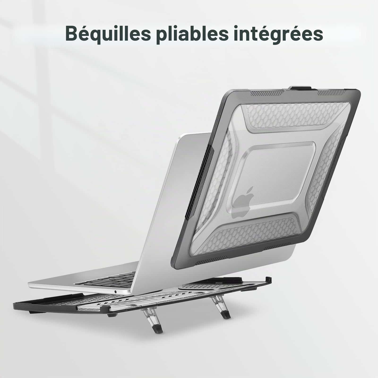 MOSISO Coque Compatible avec MacBook Air 13 Pouces M5 M4 M3 M2 2026-2022 | Nid d'abeille Antichoc TPU Étui avec Béquille Pliable&FilmClavier,Pour MacBook Air 13,6" A3449 A3240 A3113 A2681,Noir