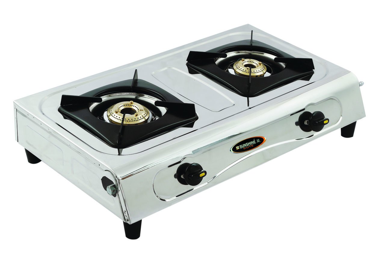 Sunshine Clix 2 Burner Gas Stove Manual Ignition (Stainless Steel, ISI
