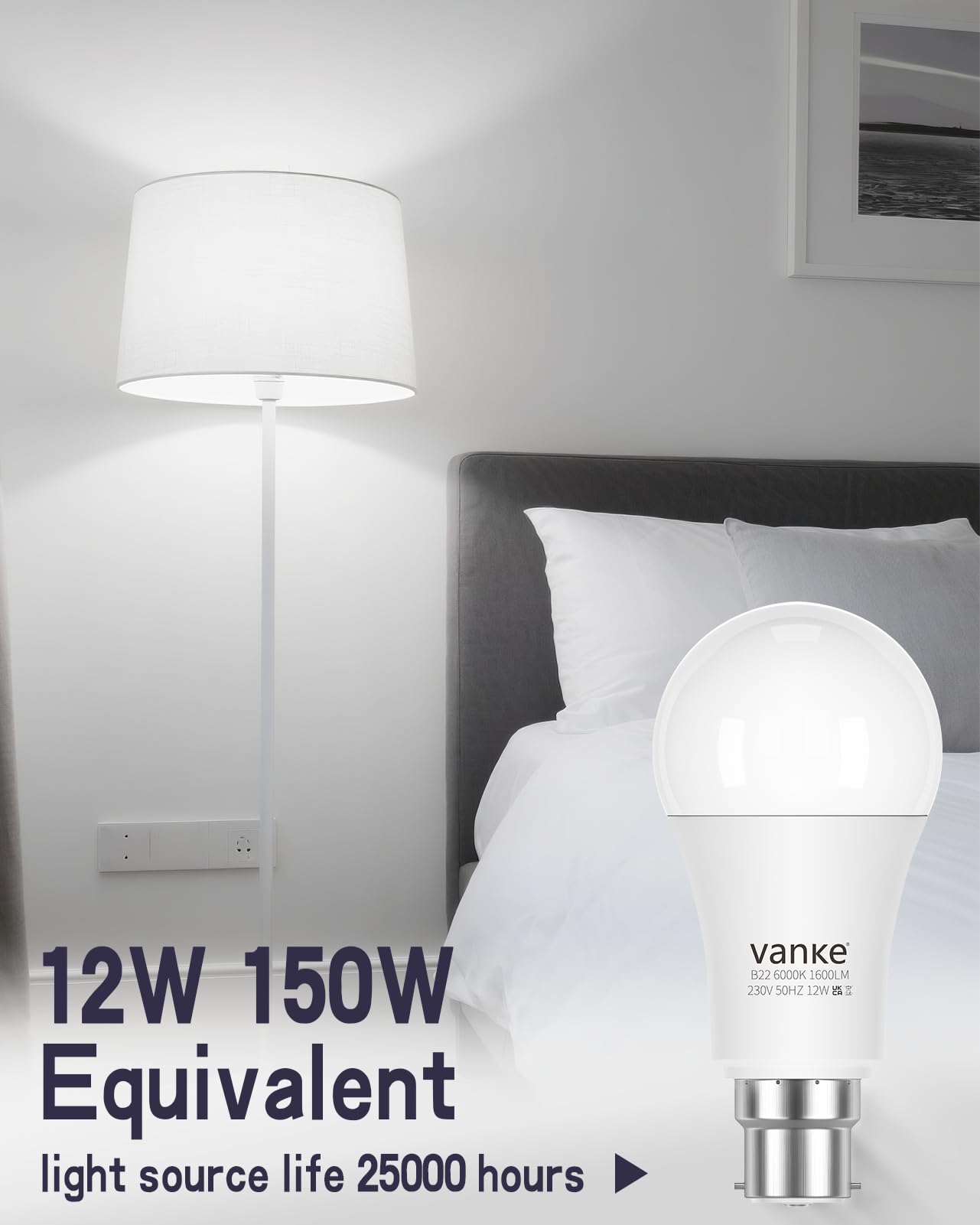 Vanke Bright Bayonet Light Bulb 150W Equivalent, 12W 1600 Lumen B22 LED Bulbs, Cool White 6000K - Image 4