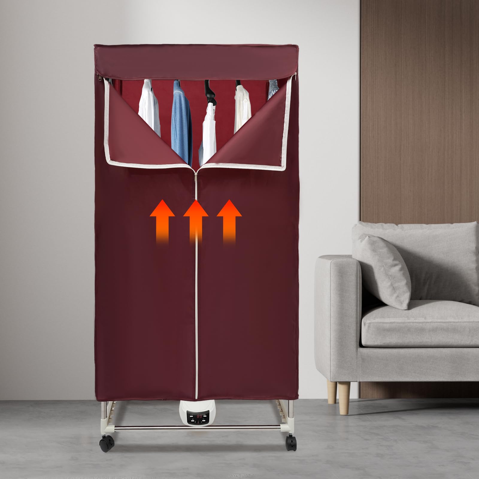 MINRS Asciugatrice elettrica, 1500 W, ad aria calda, doppio armadietto con telecomando e ruote, 3 livelli di asciugatura, timer, esigenze di asciugatura di diversi indumenti (vinaccia)