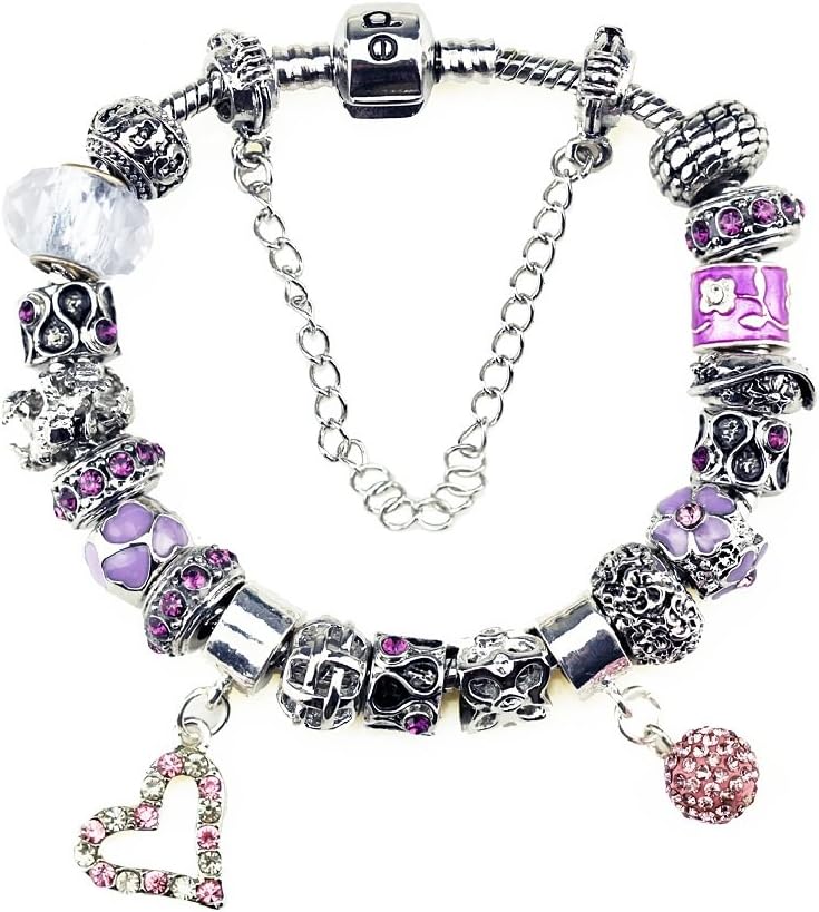 Duchy Bracelet for Girl with Glass Beads and Charms for Pandora DIY Pink 7.1 inch Small Size Jewelry