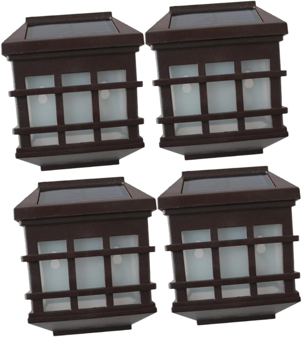 Wakauto 4pcs Solar Powered Wall Lights Warm White Garden Stair Lamps with Battery Outdoor Patio Porch Landscape Lighting for Corridor and Fence