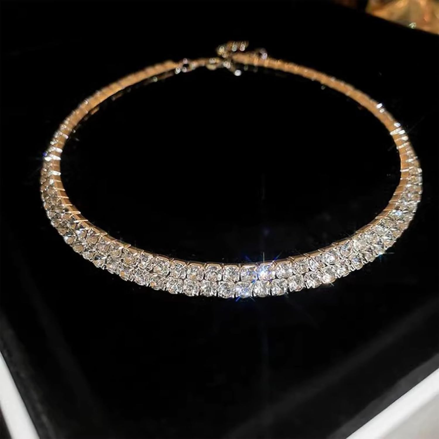 Rhinestone Tennis Necklaces Silver Choker Necklace for Women Bling Collar Necklace for Woman Statement Round Prom Jewelry - Image 7