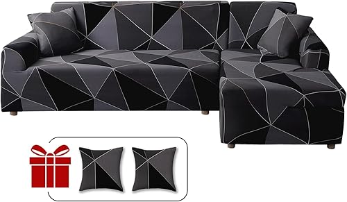 Fundas de almohada de 17.7 x 17.7 in, en forma de L, con 2 fundas de almohada, reversible, elástica, para sofá de 3 plazas+3 plazas, etiqueta negra
