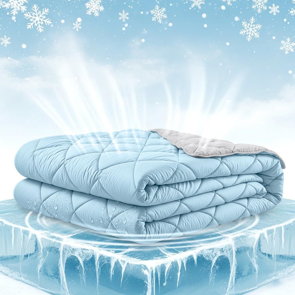 Cooling Comforter King Size for Hot Sleepers & Night Sweats, Luxury Lightweight Breathable Bedding, All-Season Cool Blanket for Bed, Reversible Cold & Soft Touch (Blue & Light Grey)