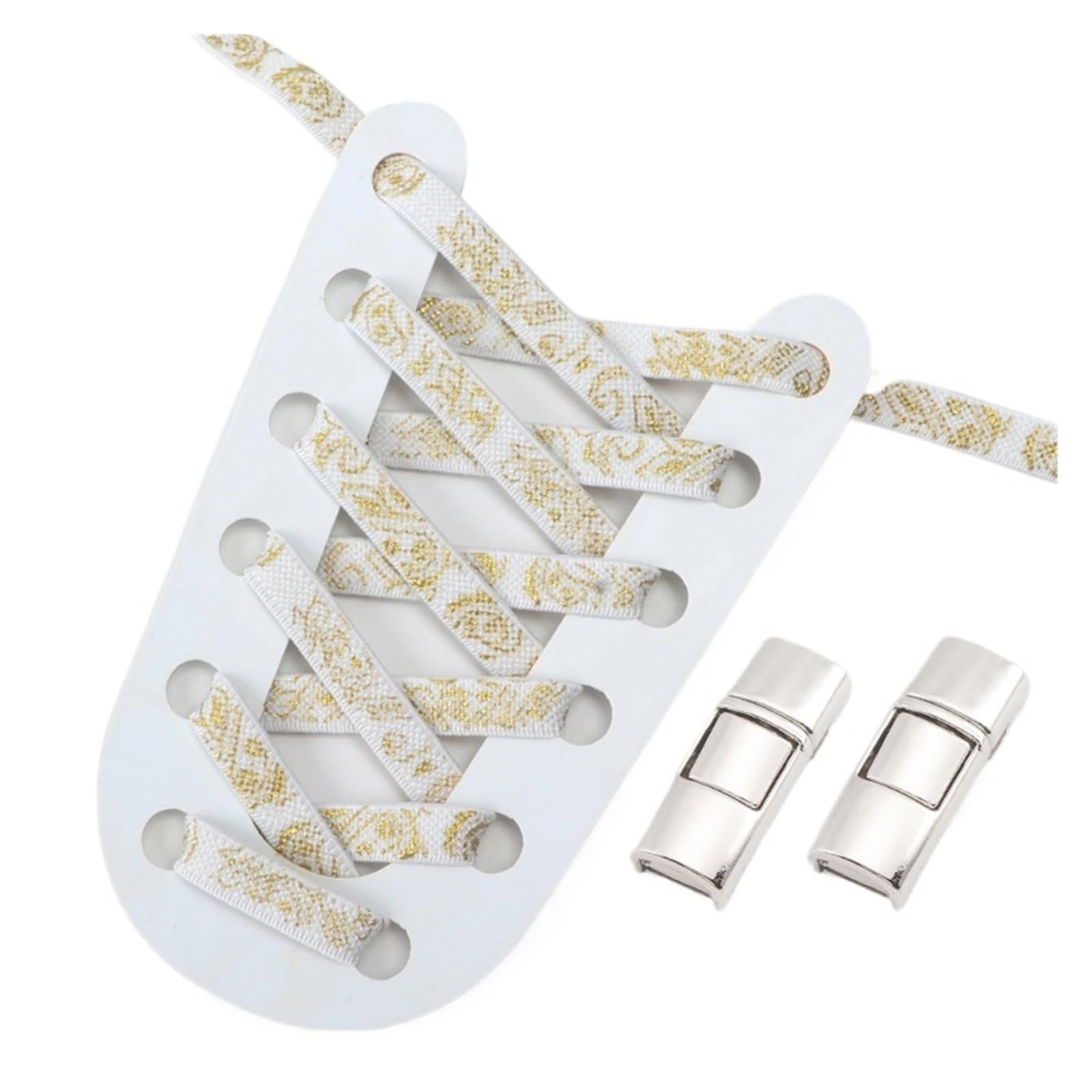 HEAGER Schuhe, flexible Schuhe, Elastische Schnürsenkel Druckverschluss No Tie Schnürsenkel ohne Binden Cashew Flower Sport Kinder Erwachsene Dicke Tennis Bunte Schnürsenkel(Bronz White Gold)