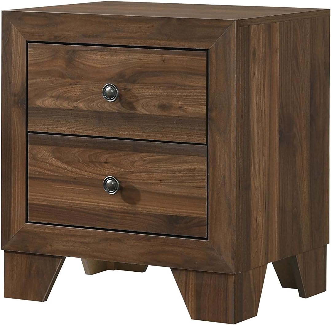 1pc Transitional 2-Drawer Nightstand with Metal Hardware Brown Cherry Finish Bedroom Furniture