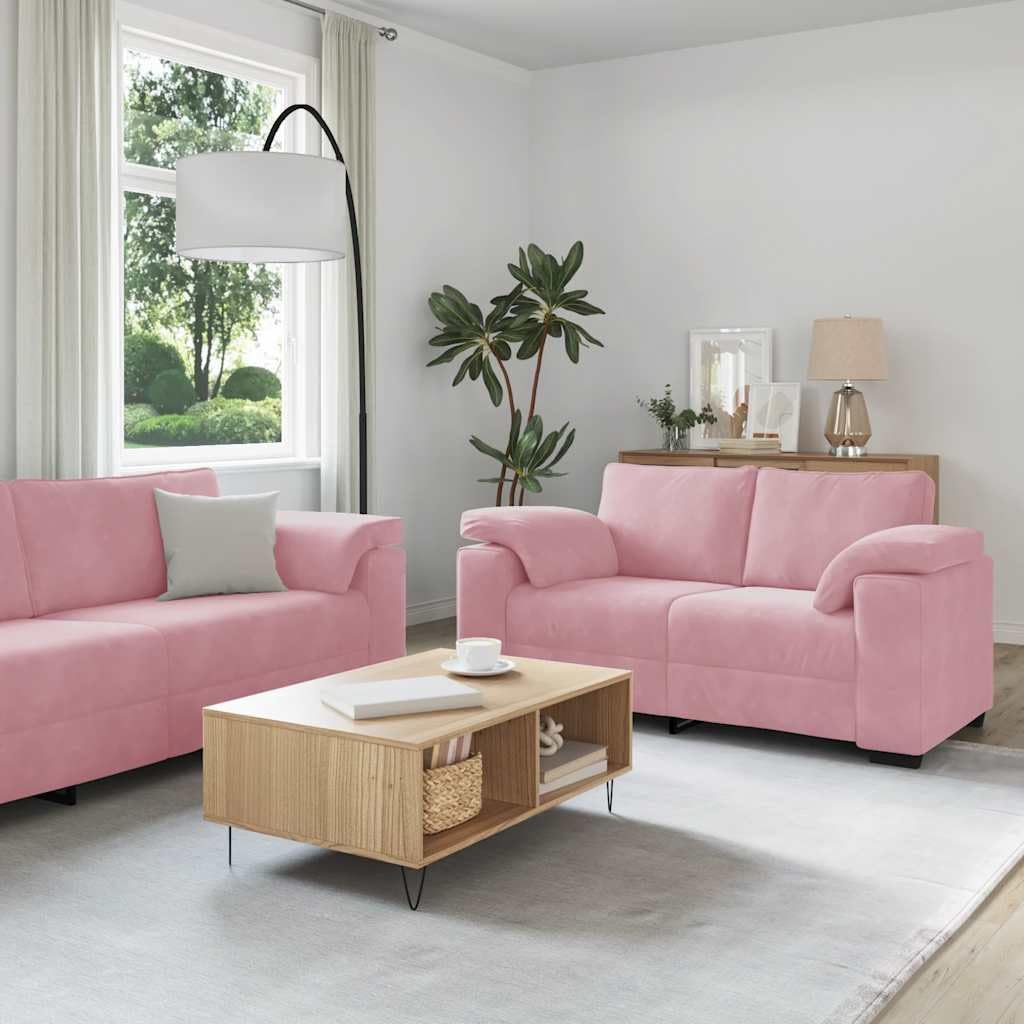 Juego de sofá de 2 piezas de terciopelo rosa - Elegante sofá de 2 plazas y 3 plazas para salón y oficina, incluye 4 cojines decorativos y estructura de metal resistente