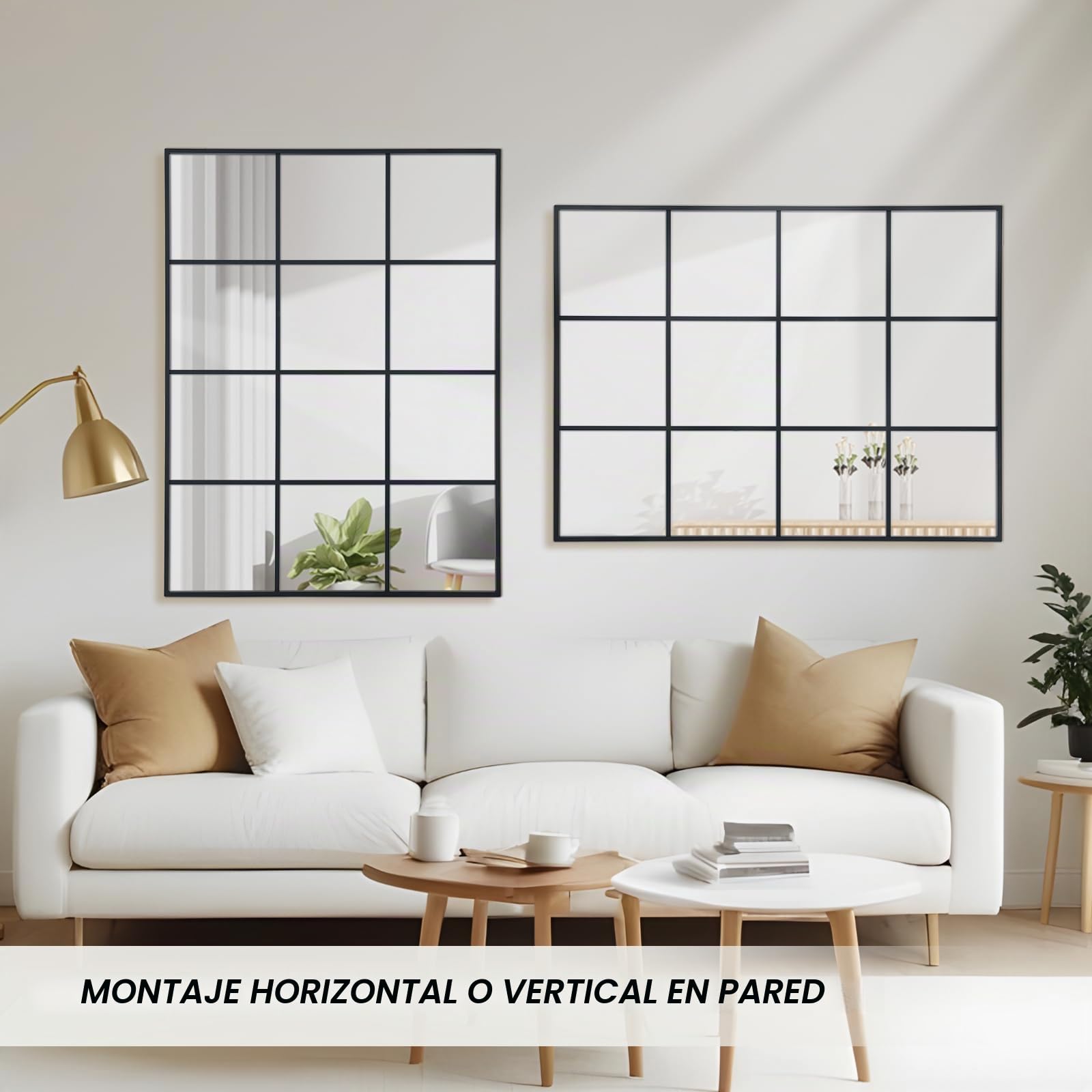Espejo rectangular de 60x90 cm, espejo de ventana negro con marco de aluminio para colocar en la pared, espejo para decoración interior de sala de estar, pasillo, entrada, jardín al aire