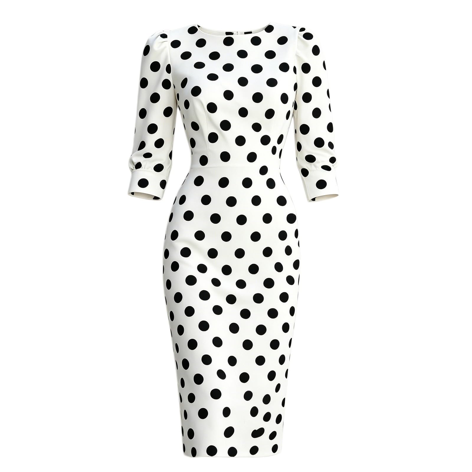 Abito estivo da donna, lunghezza al ginocchio, elegante, linea ad A, a pois, con maniche a 3/4, stile urbano, classico, slim fit, scollo rotondo, abbigliamento da lavoro per anziani