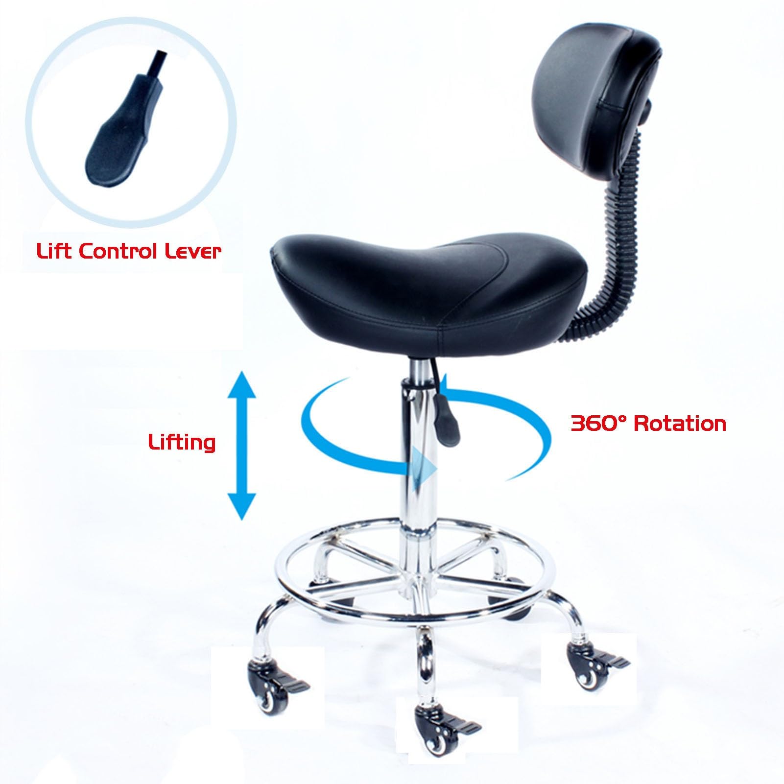 Sattelstuhl, Sattelhocker, Ergonomischer Rollstuhl Mit Rückenlehne, Einstellbarer Höhe Und Tragkraft 330 Pfund for Büro, Salon, Geschäft(Orange)