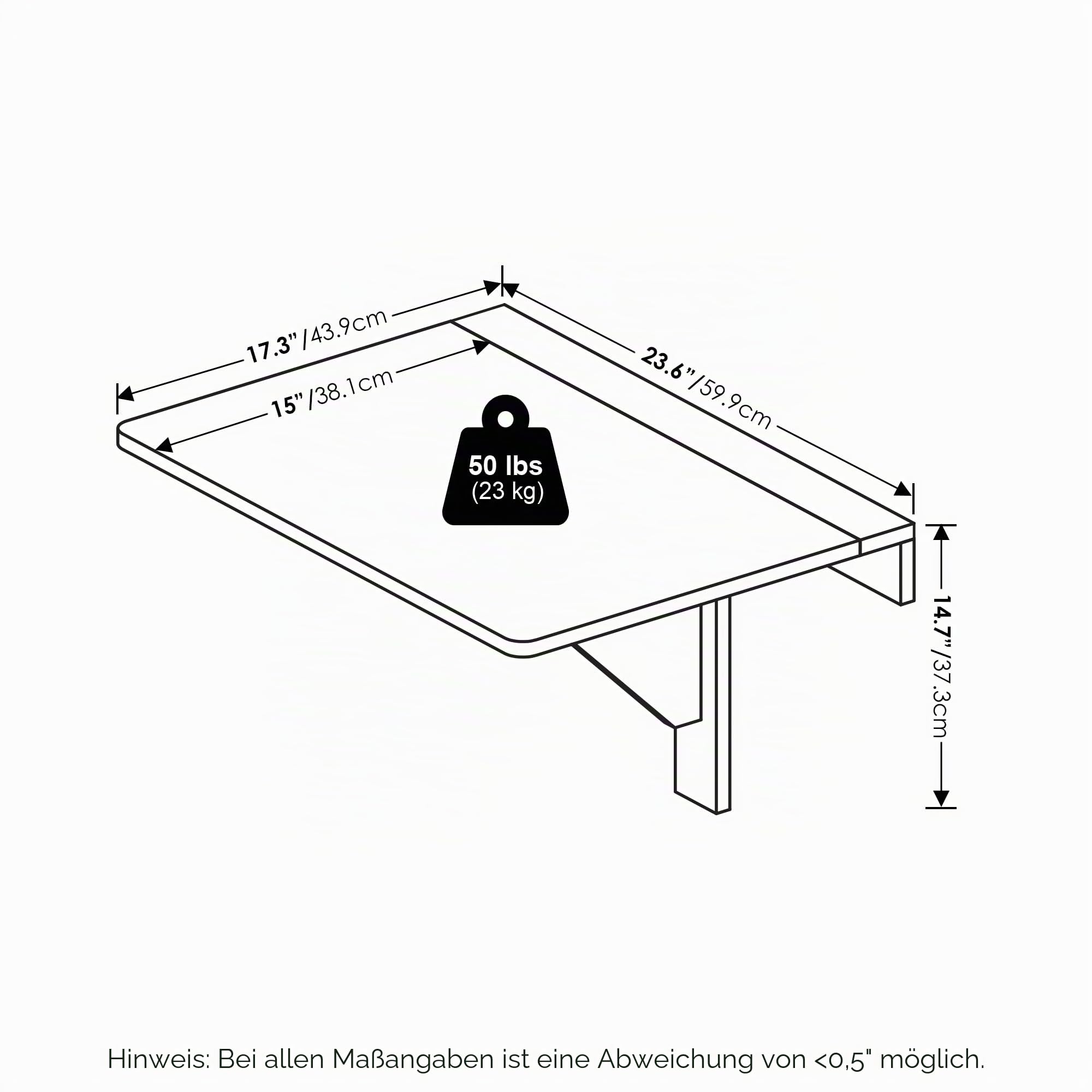 Furinno Hermite Klapptisch zur Wandmontage, Weiß, Weiße Eiche/Edelstahl