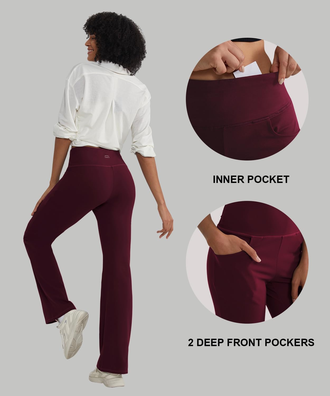 ALONG FIT Flare Leggings for Women Bootcut Yoga Pants with Pockets High Waist Tummy Control Workout Yoga Pants Bell Bottom Leggings for Gmy Yoga Casual - Image 3