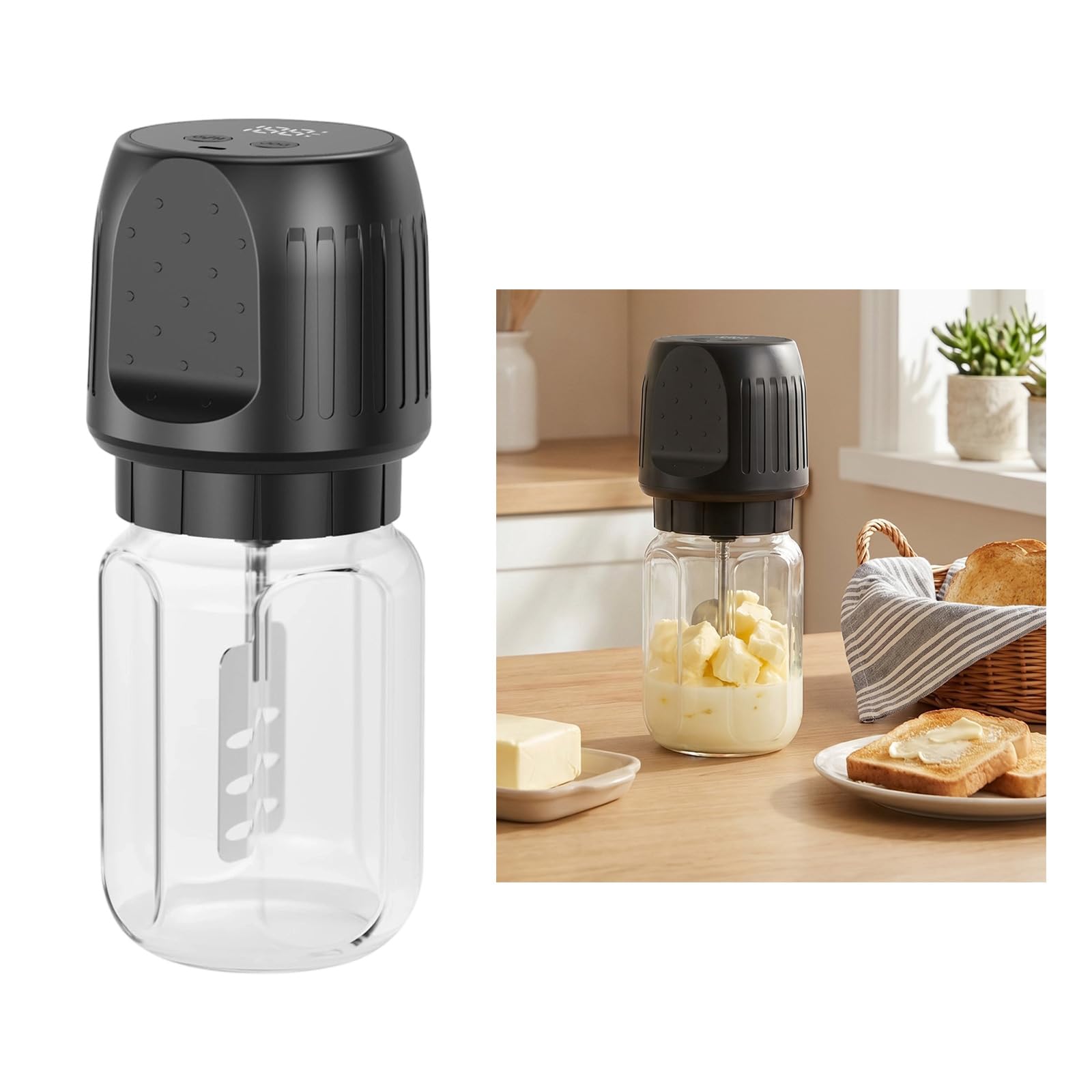Mélangeur électrique Rechargeable avec baratte à Beurre, White