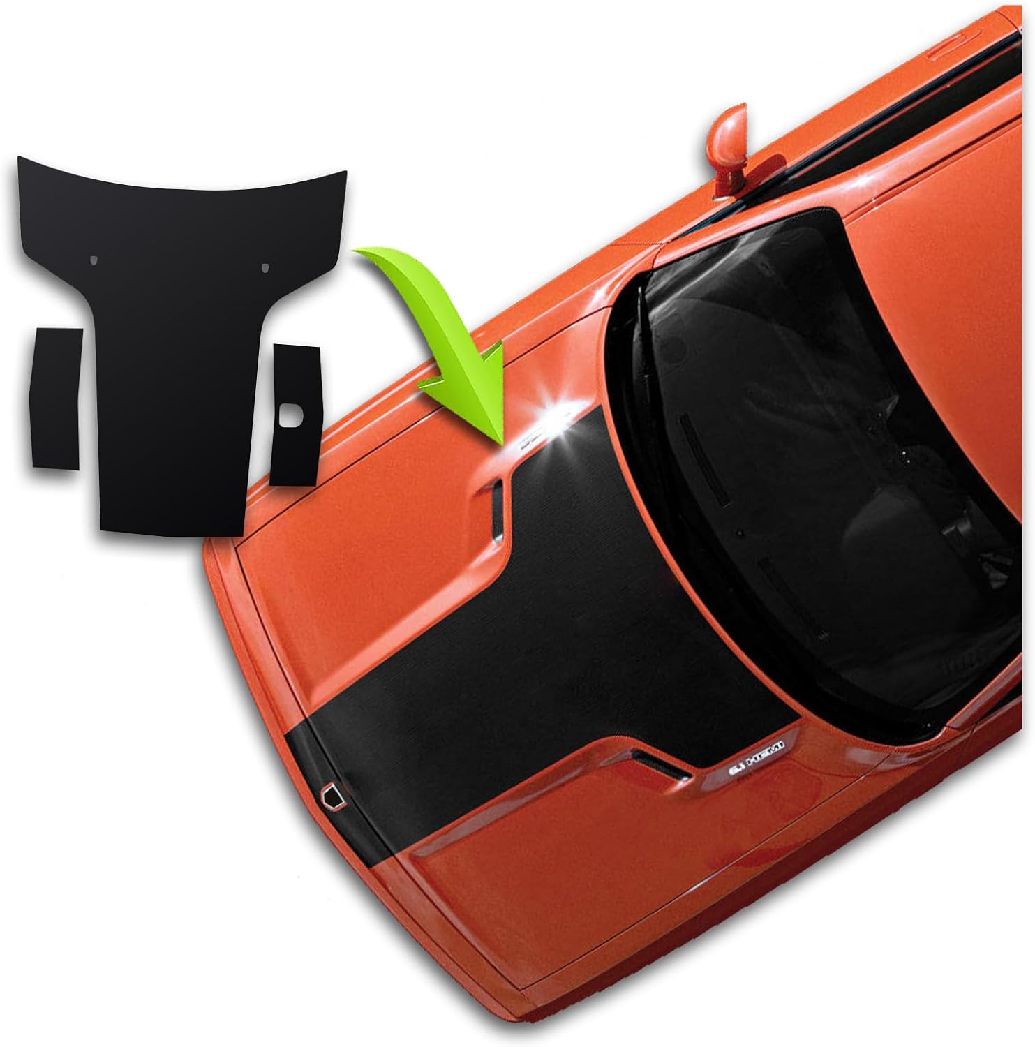 Solid Hood T-Stripe Racing Graphics Vinyl Decal Sticker Kit Compatible with Dodge Challenger Scat Pack Swinger 2008-2014 (Matte Black)