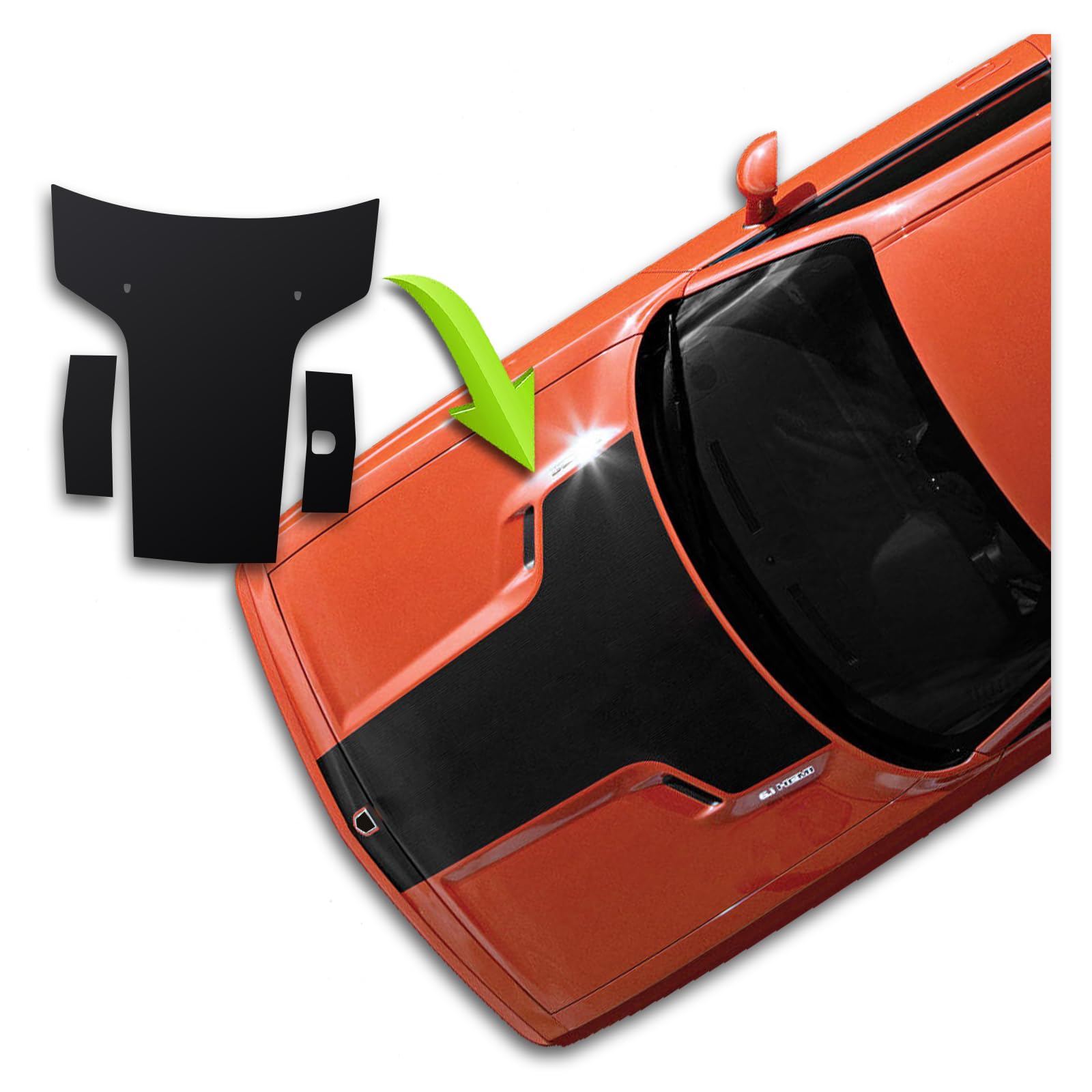 Solid Hood T-Stripe Racing Graphics Vinyl Decal Sticker Kit Compatible with Dodge Challenger Scat Pack Swinger 2008-2014 (Matte Black)