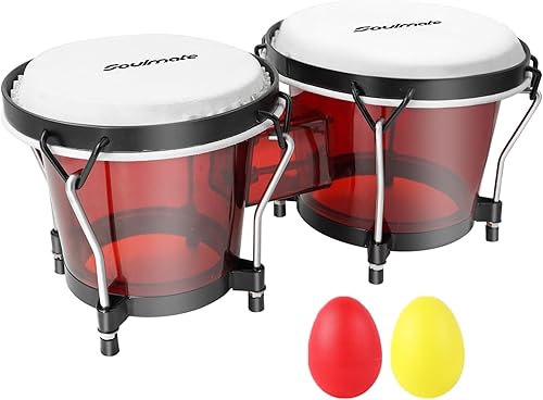 Soulmate Bongo - Juego de tambores de 6 y 7 pulgadas para niños, adultos, principiantes, profesionales, cavidad transparente y metal, instrumentos