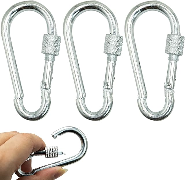 M8 Safe Lock Carabiner Clip, Heavy Duty 304 Stainless Steel Snap Hook Carabiner Hook for Outdoor Climbing Hiking Camping Fishing Boats Backpacks Chains Hanging Swing Hammock