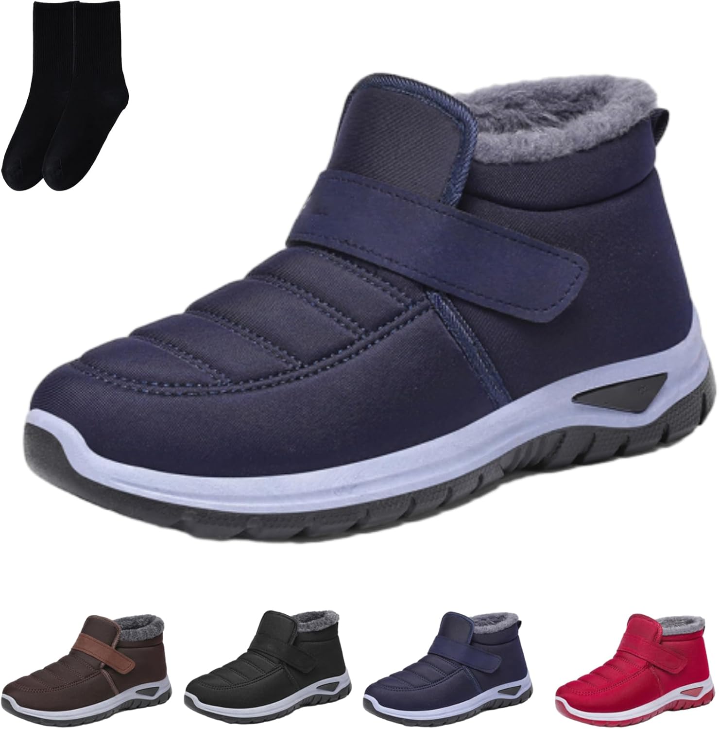 Womens Outdoor Non-slip Warm Orthopedic Boots, Womens Winter Sneakers Comfortable Fur Lined Thermal Adjustable Walking Snow Shoes, Ladies Slip on Ankle Booties