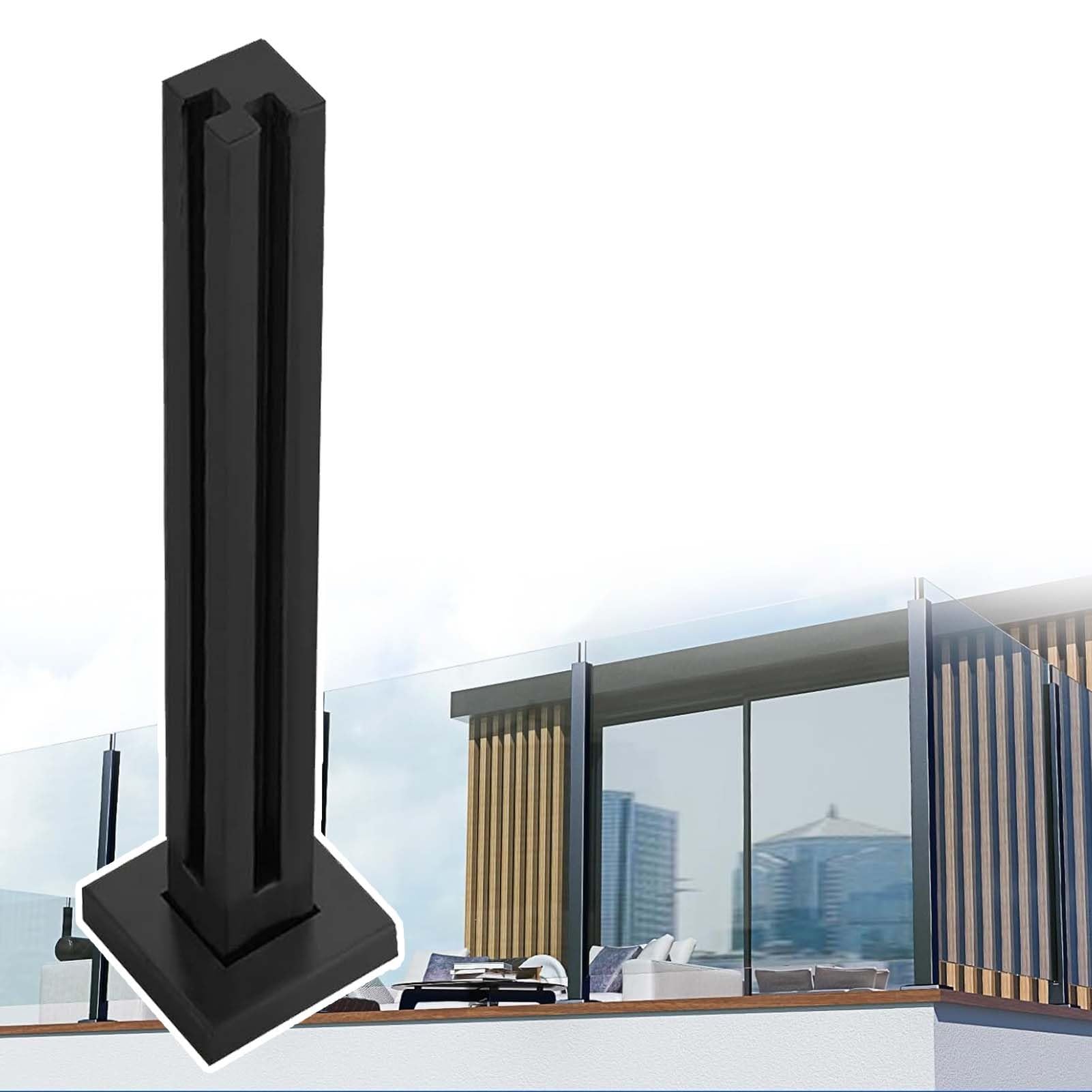 Poteau de balustrade en verre noir d'angle 60cm pour garde-corps de balcon et patio