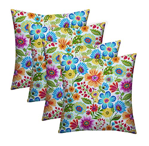RSH DECOR: Square Throw Pillows Set of 4 | 17” x 17” | All-Weather Spun Fabric | Water and Fade-Resistant | Outdoor Accent Pillows for Patio Furniture | Gregoire Fresco
