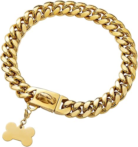 Miniatura 68 de Collar de perro de acero inoxidable, collar de joyería de bulldog con encanto, impermeable, oro rosa, negro, plata, resistente, collar de perro