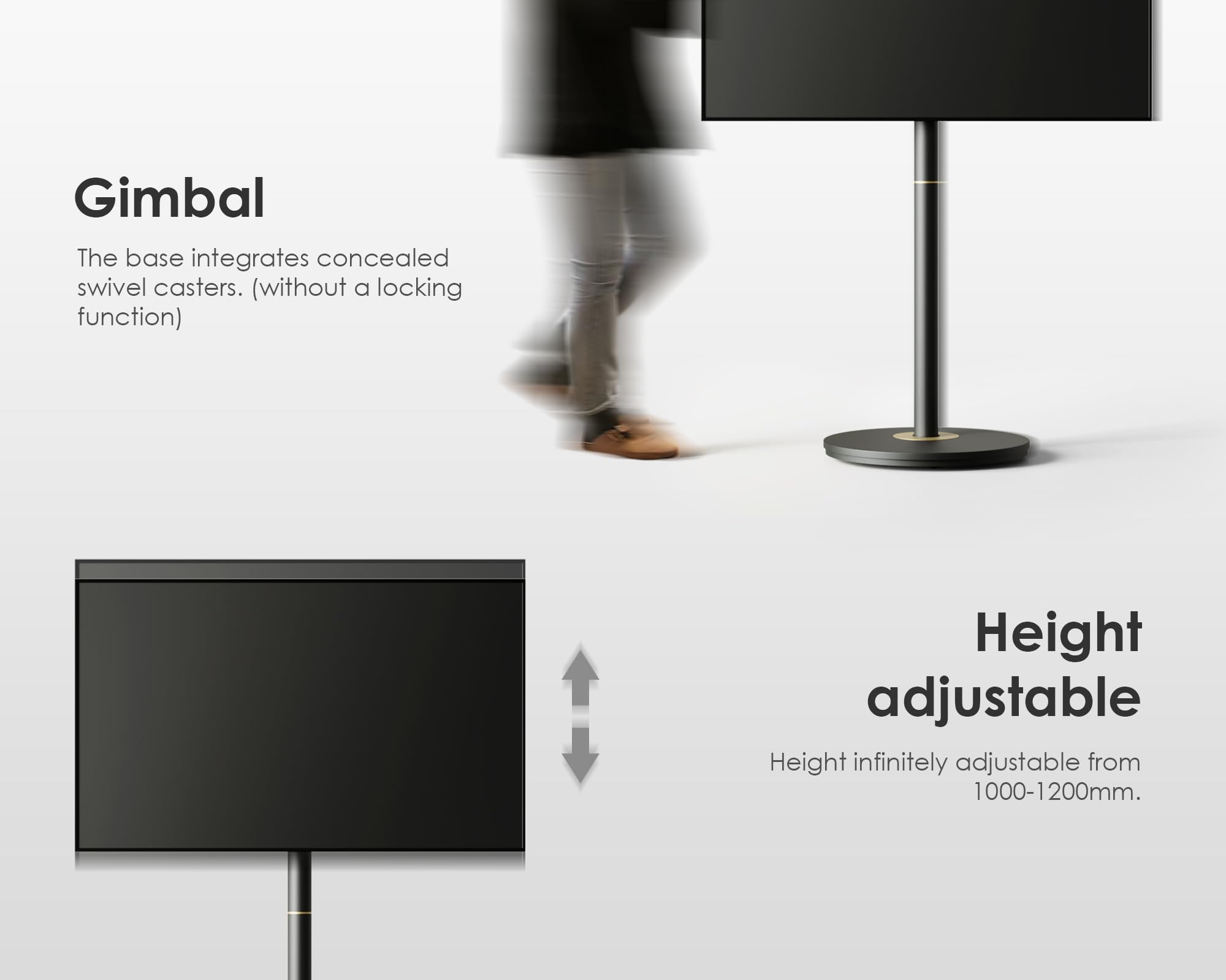 FITUEYES Design TV Ständer Rollbar für 32-65 Zoll Fernseher Mobiler TV Standfuss höhenverstellbar Modern minimalistisch Fernsehständer für Wohnung Büro Heim
