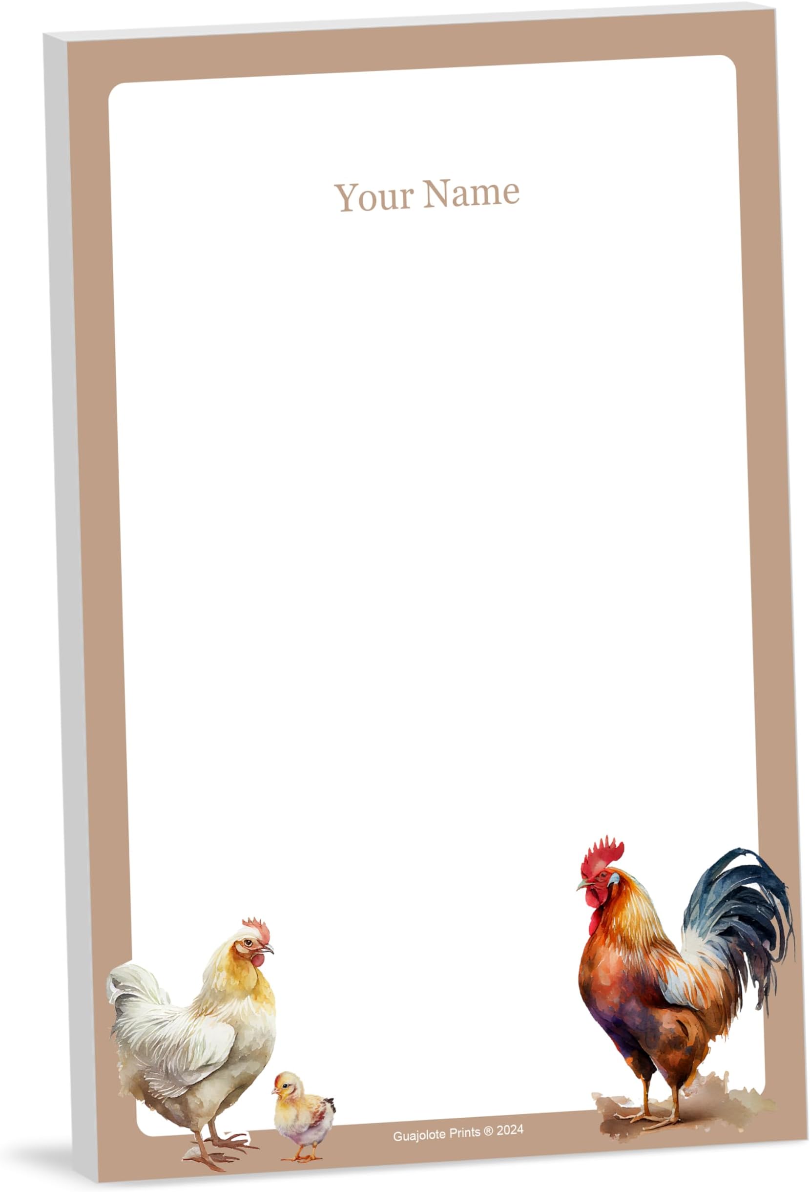 Personalized Notepad (Rooster and Chicken) Grocery List Memo Pad Custom Printed with Your Name