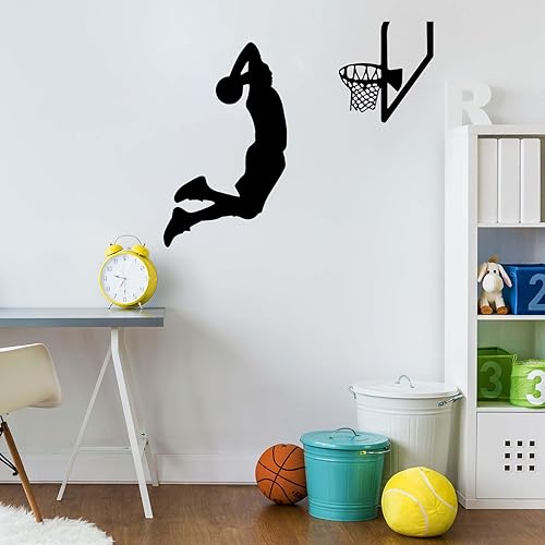 Miniatura 6 de Calcomanías de pared de vinilo de silueta de jugadores de baloncesto, decoración de pared de baloncesto, decoración de pared deportiva, arte de