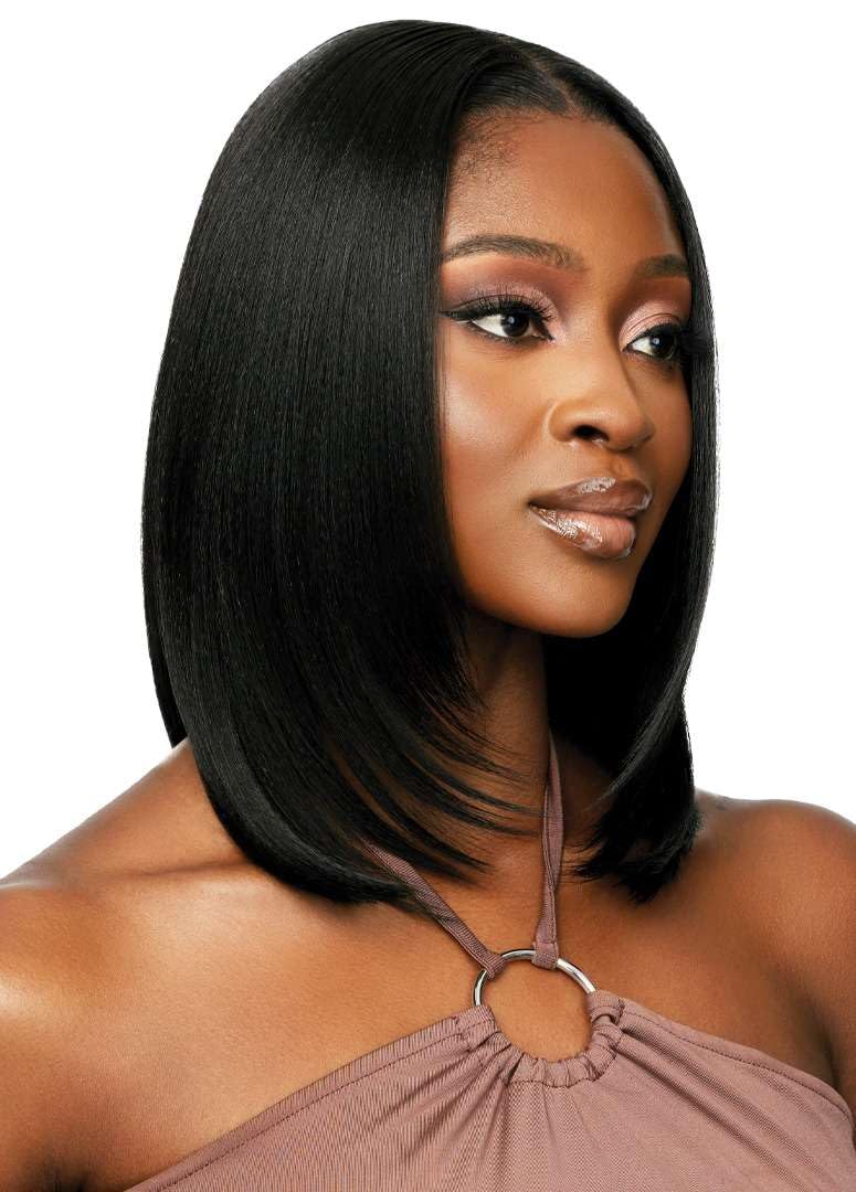Outre - 5X5 Lace Closure Wig - Human Hair Blend - Natural Yaki 14" (DARK BROWN 2)