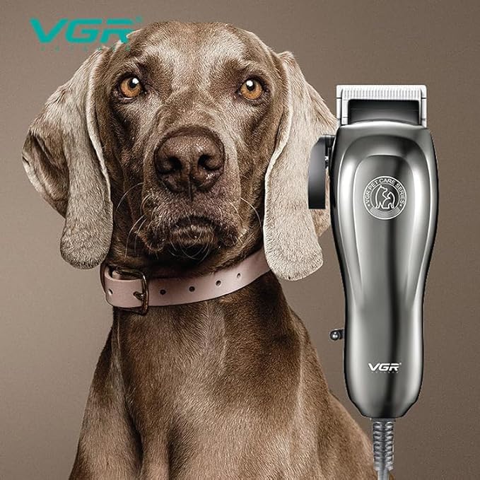 Image of VGR V-206 Professional Pet Hair Clipper for Dogs & Cats | Low Noise, Corded Grooming Kit with Adjustable Blades & 8 Guide Combs for Long & Short Hair | Best Dog & Cat Trimmer - Silver