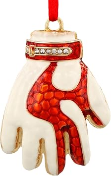 D4DREAM Soccer Christmas Ornament - Red Goalkeeper Glove Soccer Ornament for Christmas Tree Decoration - Metal Sports Keepsake Gift for Coach Men