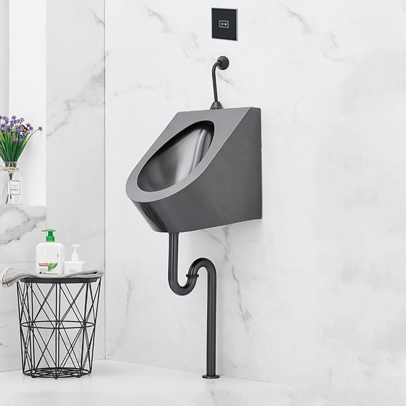 Urinarios con sensor automático de acero inoxidable y drenaje de suelo para baños modernos