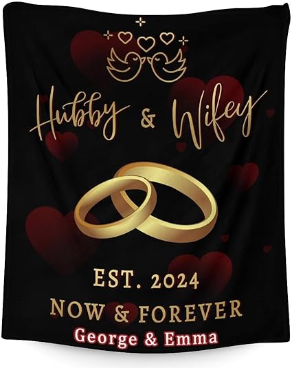 Mercuryelf Custom Wedding Throw Blanket - Soft, Fuzzy & Warm - 50x60 Inches Marriage Prayer Blankets for Bride, Groom - Black Modern Throws Gifts for Newlywed Couples