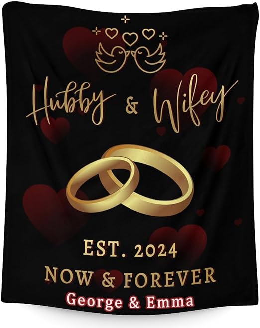 Mercuryelf Custom Wedding Throw Blanket - Soft, Fuzzy & Warm - 50x60 Inches Marriage Prayer Blankets for Bride, Groom - Black Modern Throws Gifts for Newlywed Couples