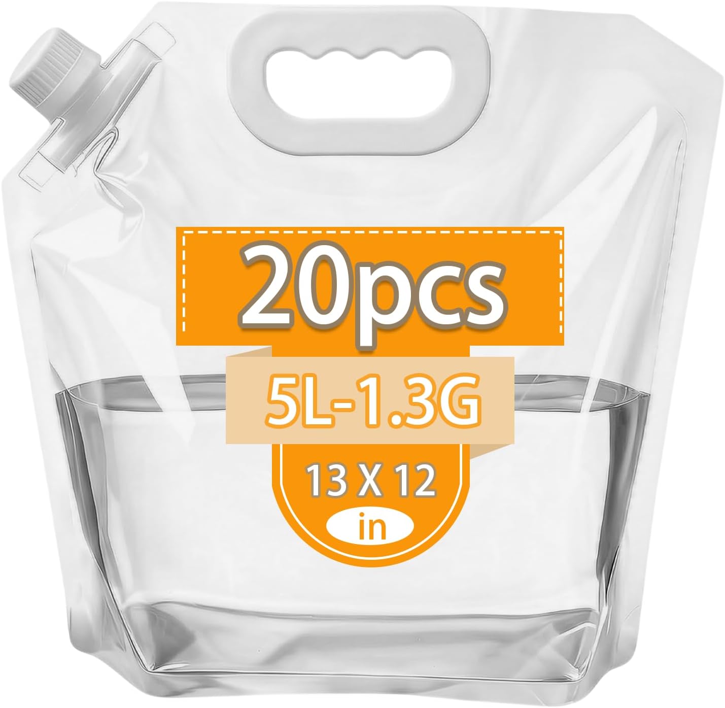 20 Pack 1.3 Gallon Collapsible Water Container Bag Freezable Plastic Water Storage Pouch Bag 26 Gallon Leak Foldable Water Jug for Sport Camping Hike Riding BPA Free Food Grade Clear Plastic