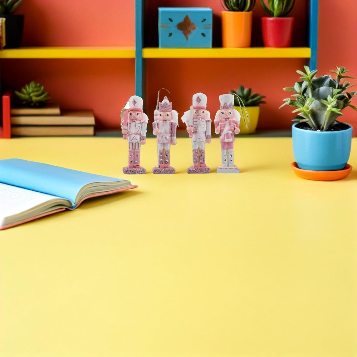 LUOZZY 8pcs Nordic Soldier Nutcracker Figurine Pink White Wooden Ornament for Christmas Home Table Decor