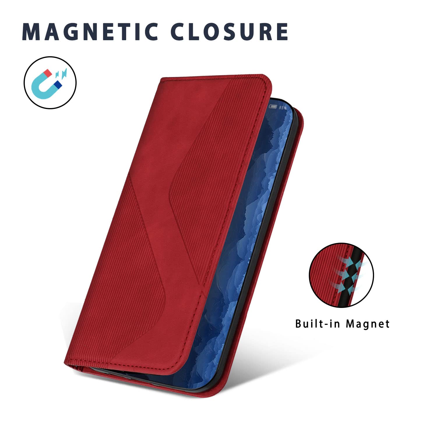 Case for Huawei P Smart 2019, Premium Protective Leather Case Cover with [Card Slots] [Magnetic], Flip Folio Wallet for Huawei P Smart 2019 (Red) - 5