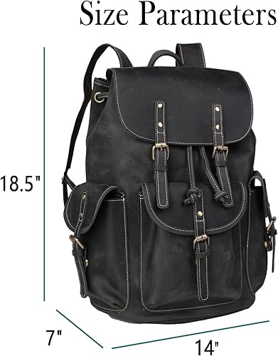 Miniatura 4 de Mochila retro de cuero genuino para hombre, adecuada para portátiles de 16 pulgadas, para viajes de negocios, mochila diaria, Negro, Mochilas de