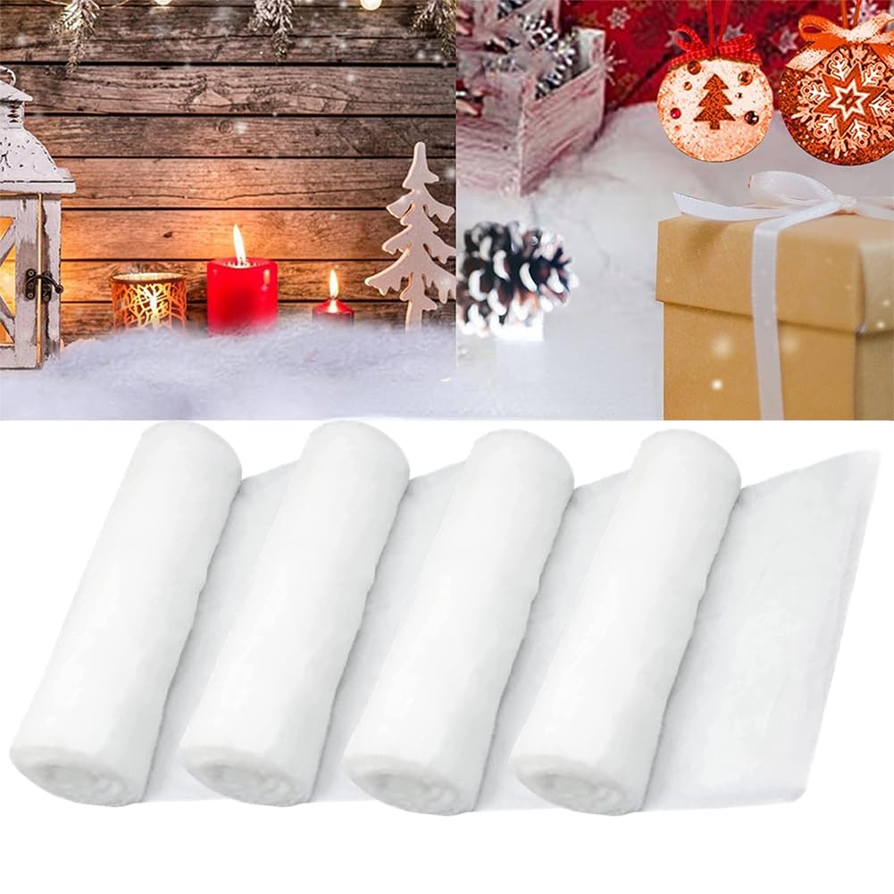 SPEPROECO 4PCS Christmas Snow Blanket Roll Fake Snow Indoor Christmas Village Displays Artificial Snow Blanket Fluffy Fake Cotton Snow Rolls for Xmas Decoration Snow Sheet Winter Landscape