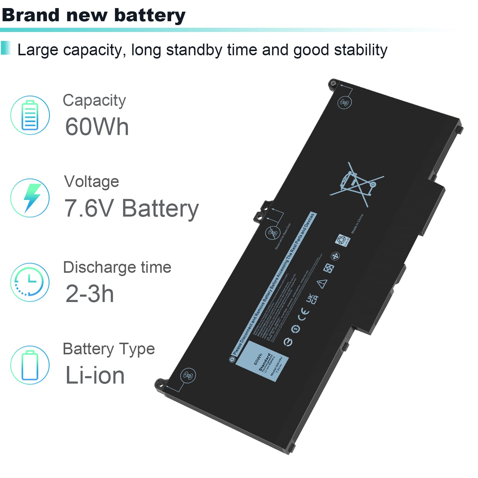 ASUNCELL 7.6V 60Wh MXV9V Batterie d’Ordinateur Portable pour Dell Latitude 5300 E5300 5310 E5310, Inspiron 7300 E7300 7400 E7400 7306 Series, P96G P97G P99G P100G MXV9V 5VC2M 05VC2M 829MX 0829MX