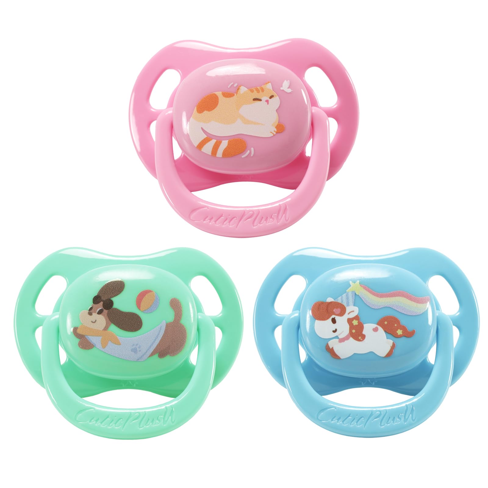 CutiePlusU Large Size Dummy Big Shield Pacifier 3 Count Soother Pink Green Blue