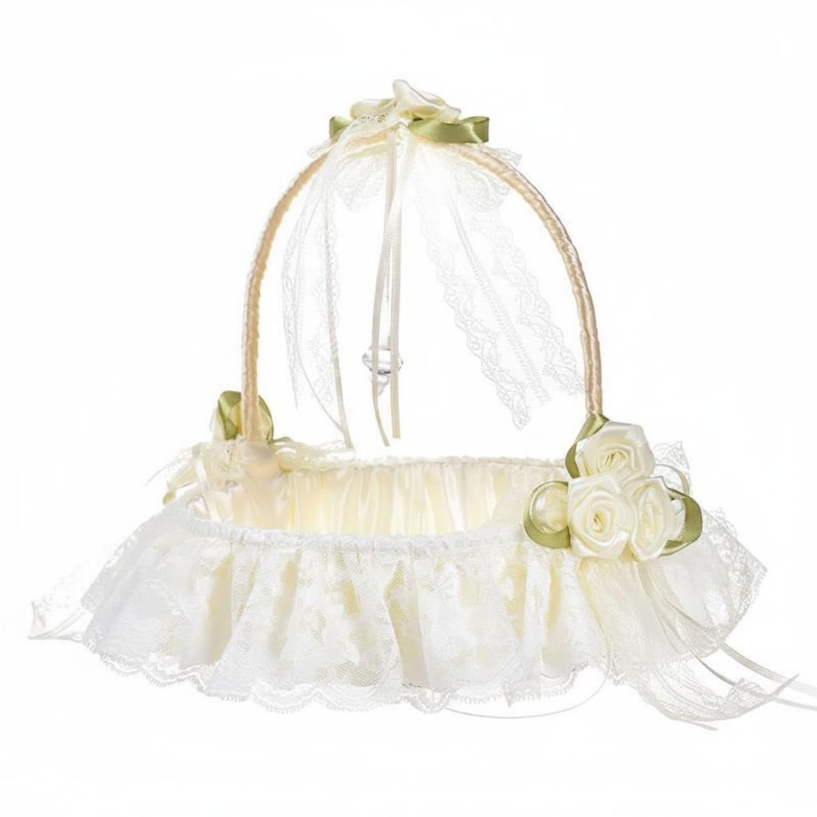 Easy to Carry Wedding Flower Girl Basket Elegant Flower Girl Basket Decorative Ceremony Accessory Handmade Look for Brides, Cream White | Home & Garden | Wedding Supplies-picture-28