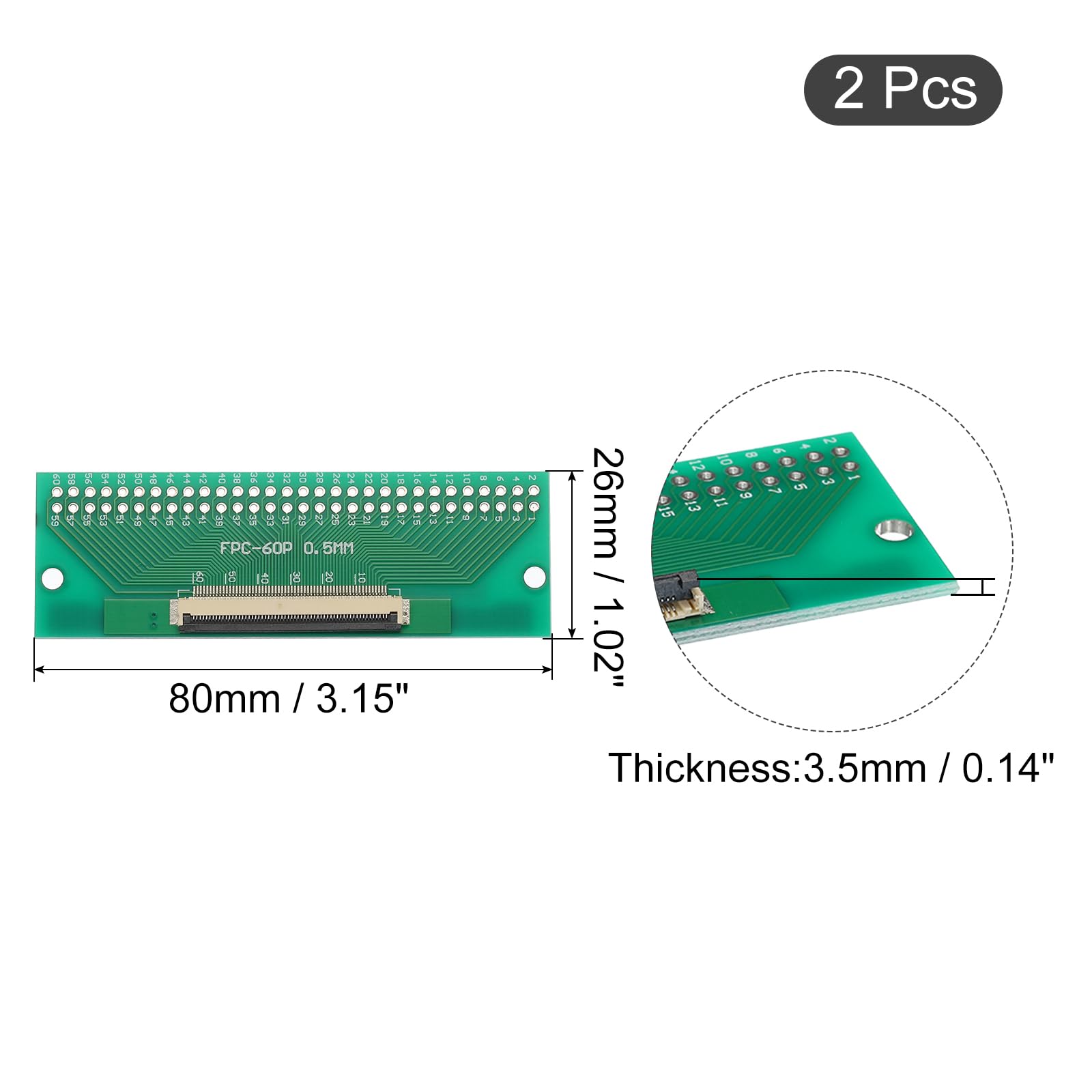QUARKZMAN Scheda Convertitore FPC FFC PCB 60P 0,5mm Sul Lato Socket, 1,0mm Sul Retro, a DIP 2,54mm per LCD Stampante 3D Telecamera DVD TV Laptop 2pz