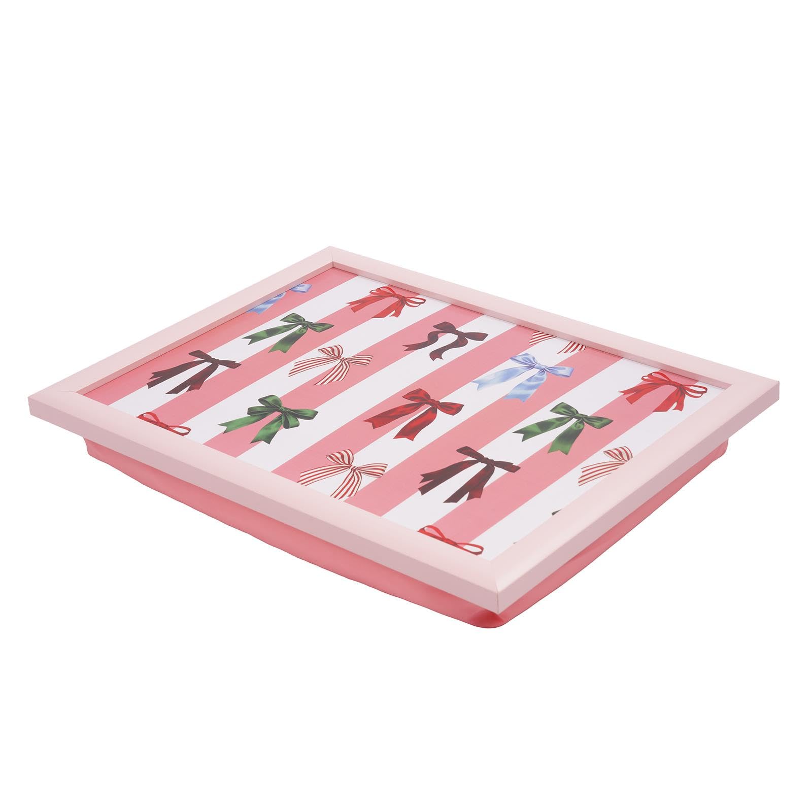OHS Multi Bow Stripe Trays for Eating on Lap Cushioned Lap tray, Pink/White