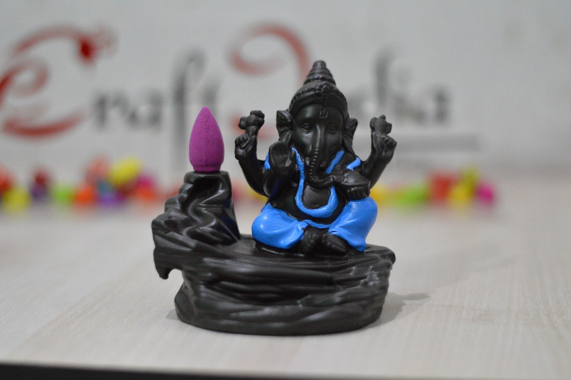 eCraftIndia Ganesha Smoke Backflow Incense Holder (7 Cm X 7 Cm X 12 Cm, Dark Brown)
