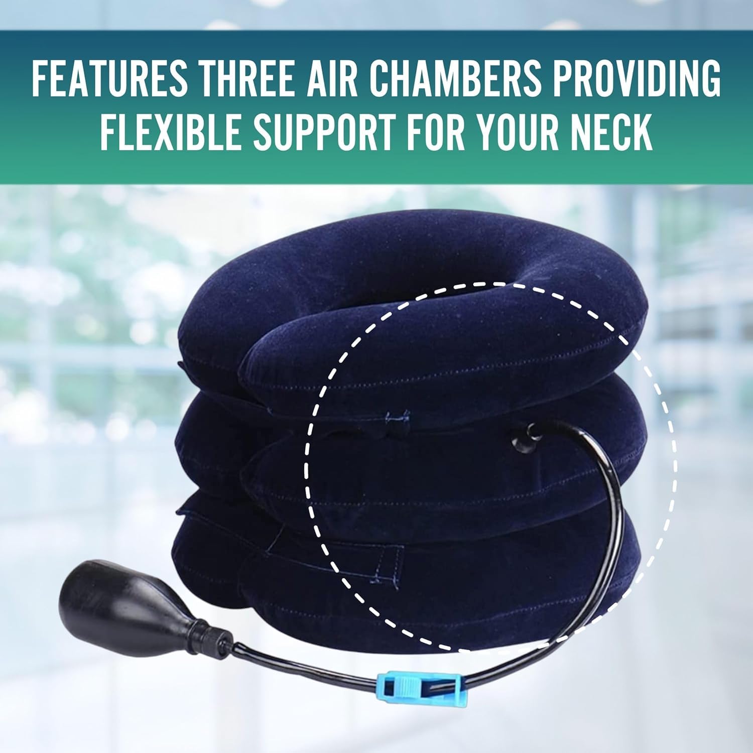 DClub Inflatable Neck Brace Pillow Cervical Neck Traction Device Adjustable Neck Stretcher,Ideal for Spine Alignment and Chronic Neck Pain Relief. (BLUE) - Image 8 thumbnail